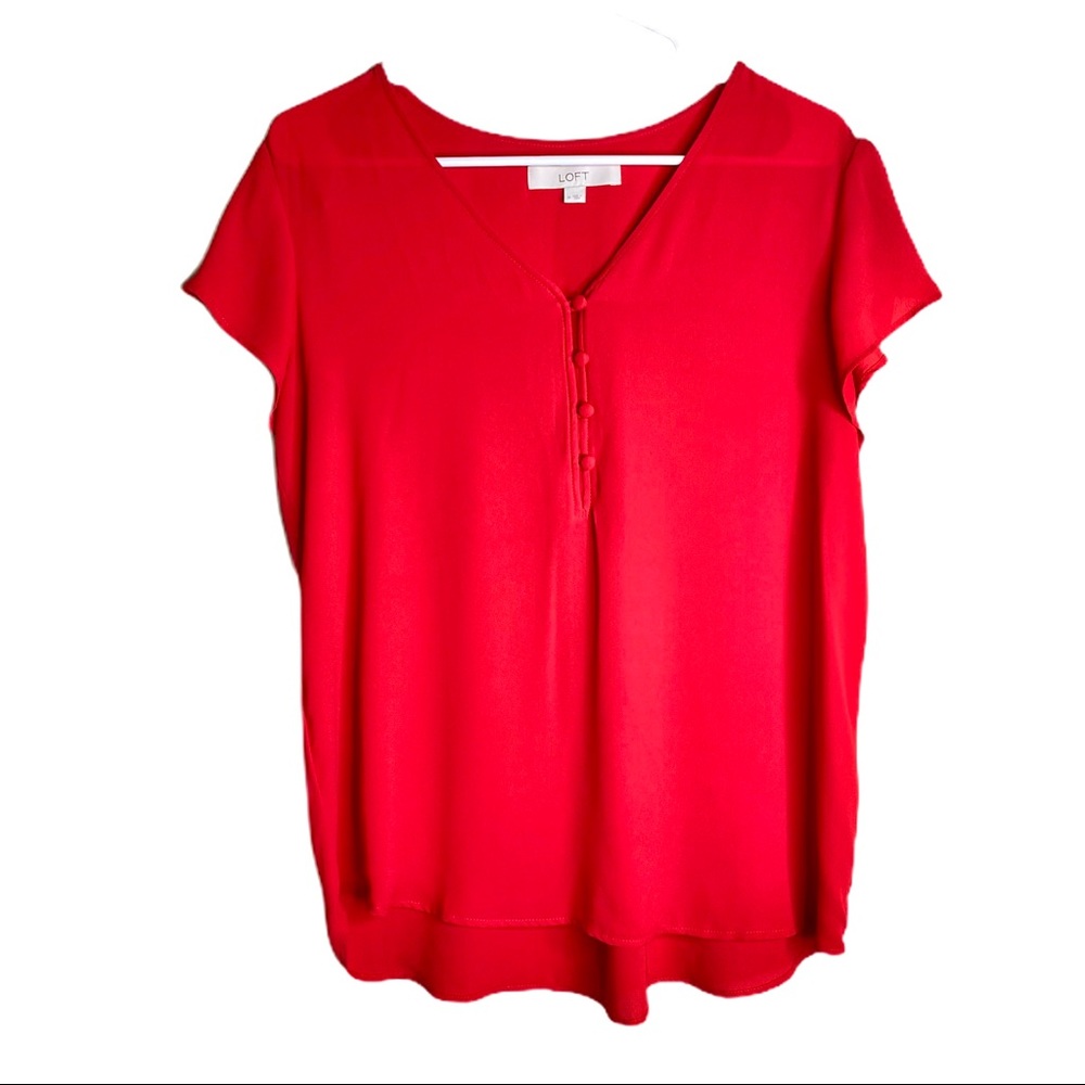 LOFT Blouse short sleeve Wrinkle free Red Medium